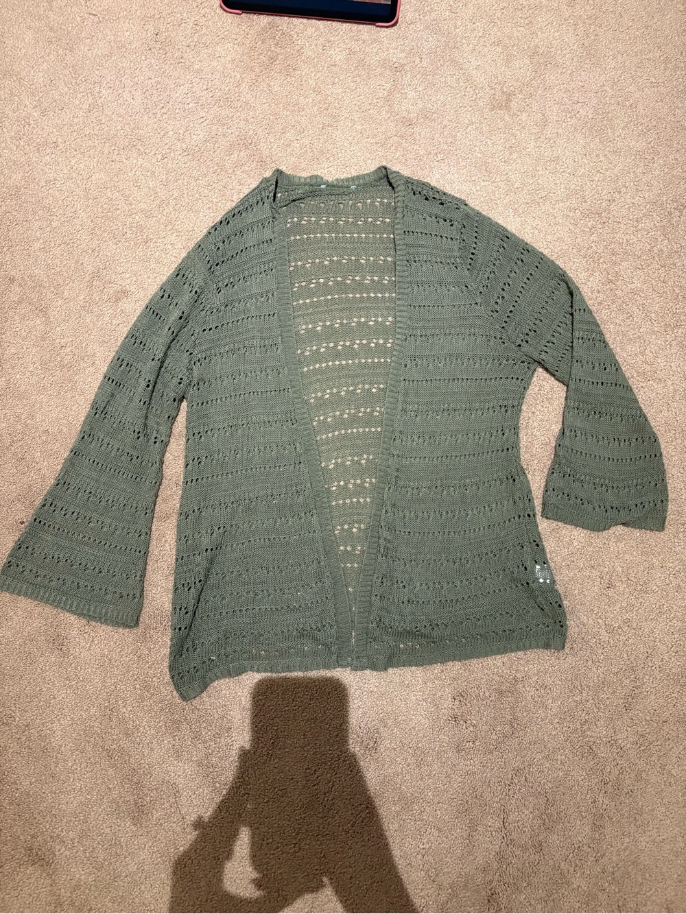Open-Front Knit Cardigan Sweater - Olive Green size small